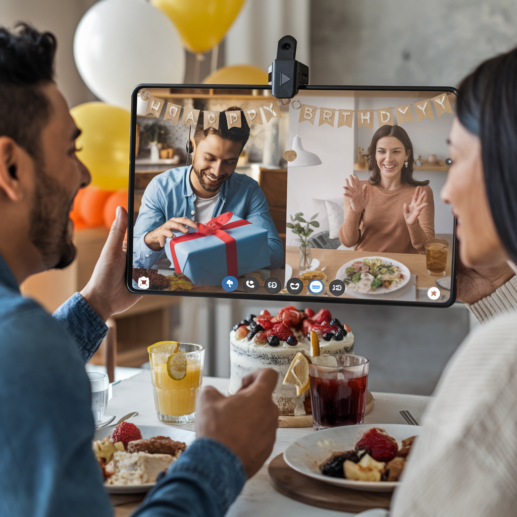 Celebrating birthday party on video call