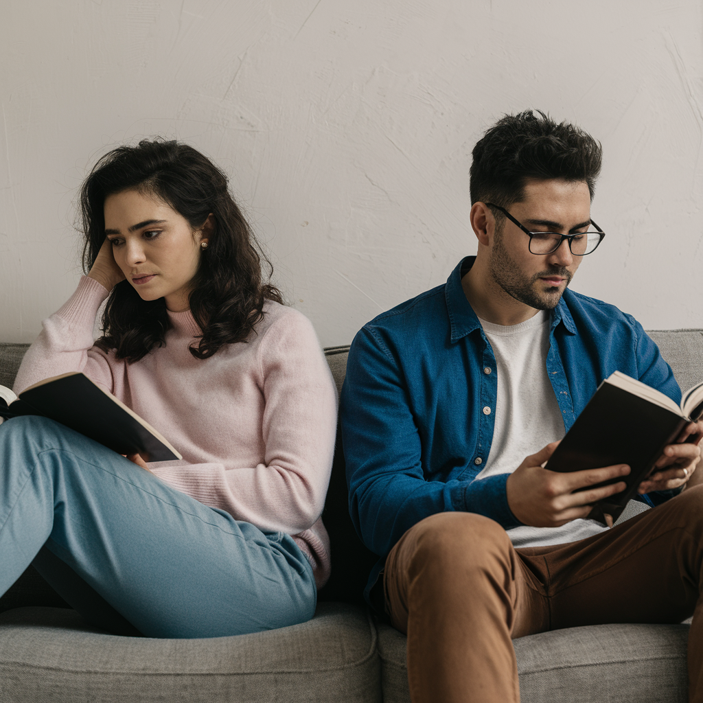 Couple trying to avoid each other