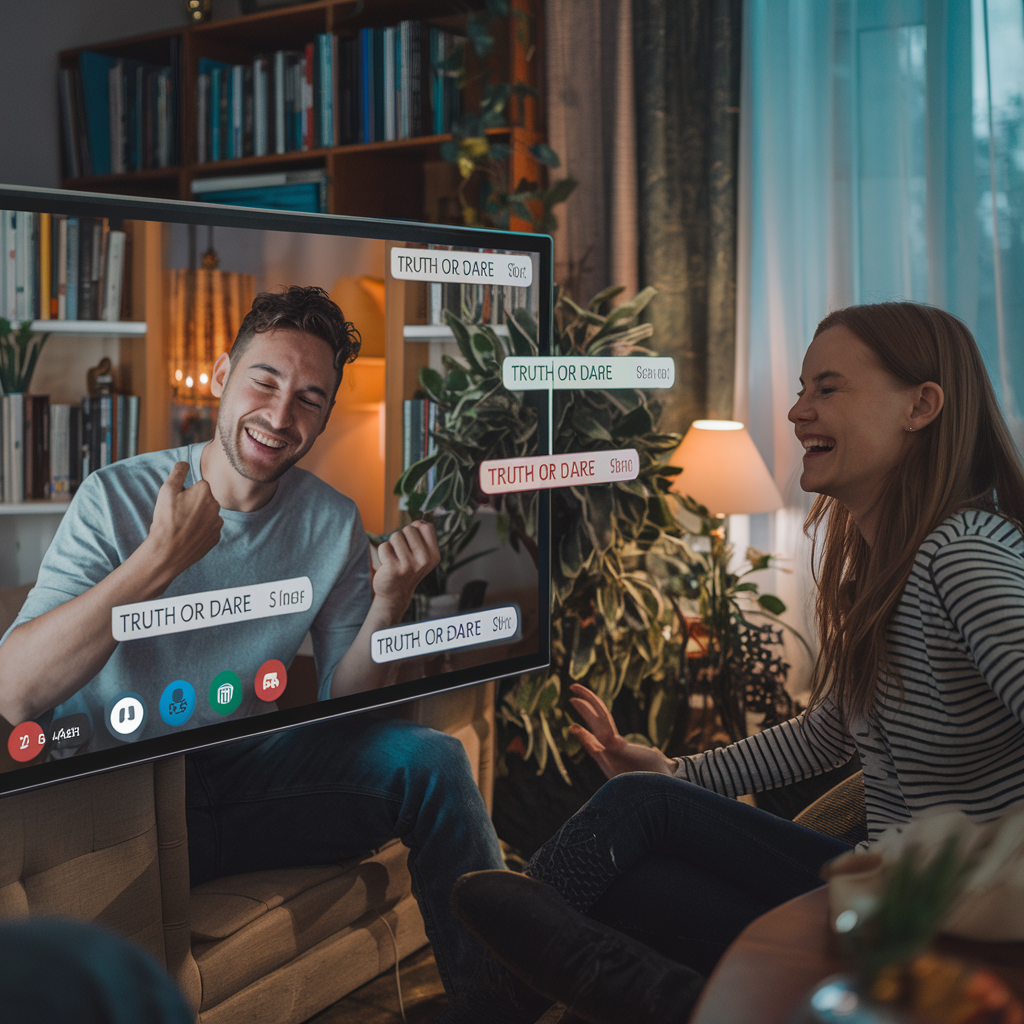 Couple playing truth or dare game on video call